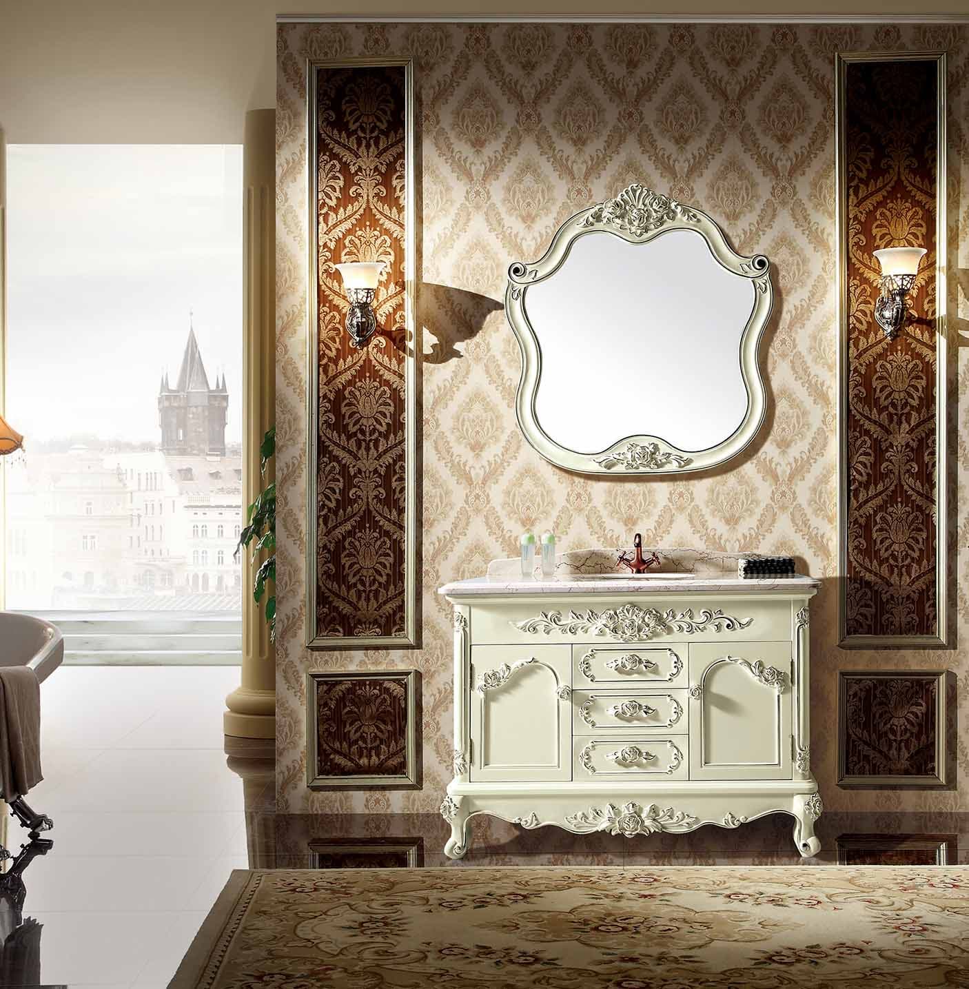 Ivory White Have Craved Wooden Bathroom Vanity
